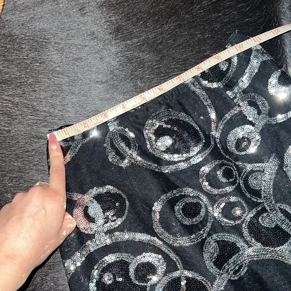 Vintage Y2K Tony Bowls Evening Wear Sheer Black Silver Sequin Skirt High Slit - Picture 9 of 11